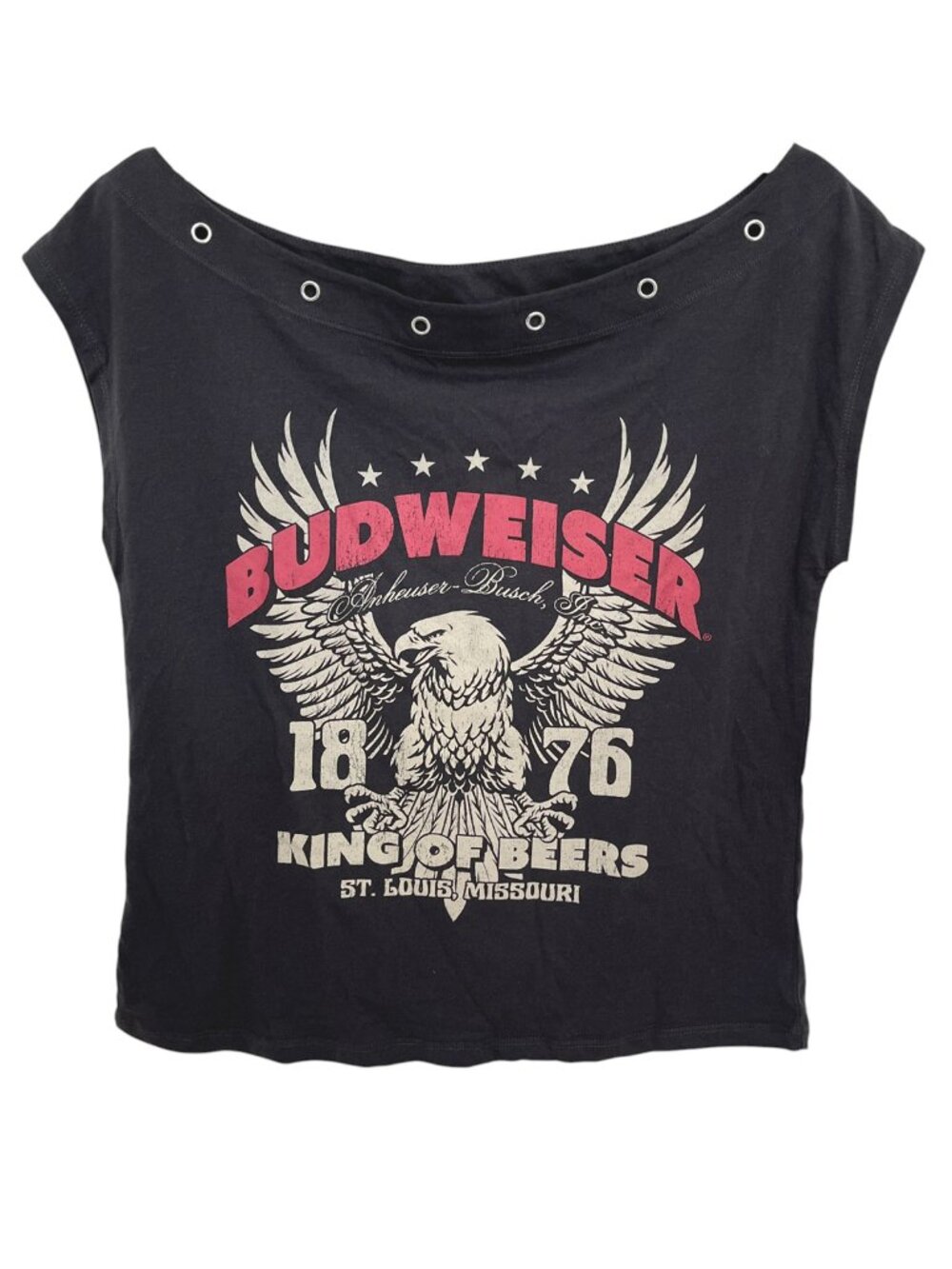 Budweiser Women’s Off The Shoulder Eagle Graphic T-Shirt with Grommets NWT XL